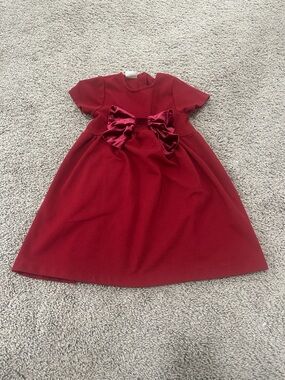 Zara Girls Crimson Red Velvet Bow Dress